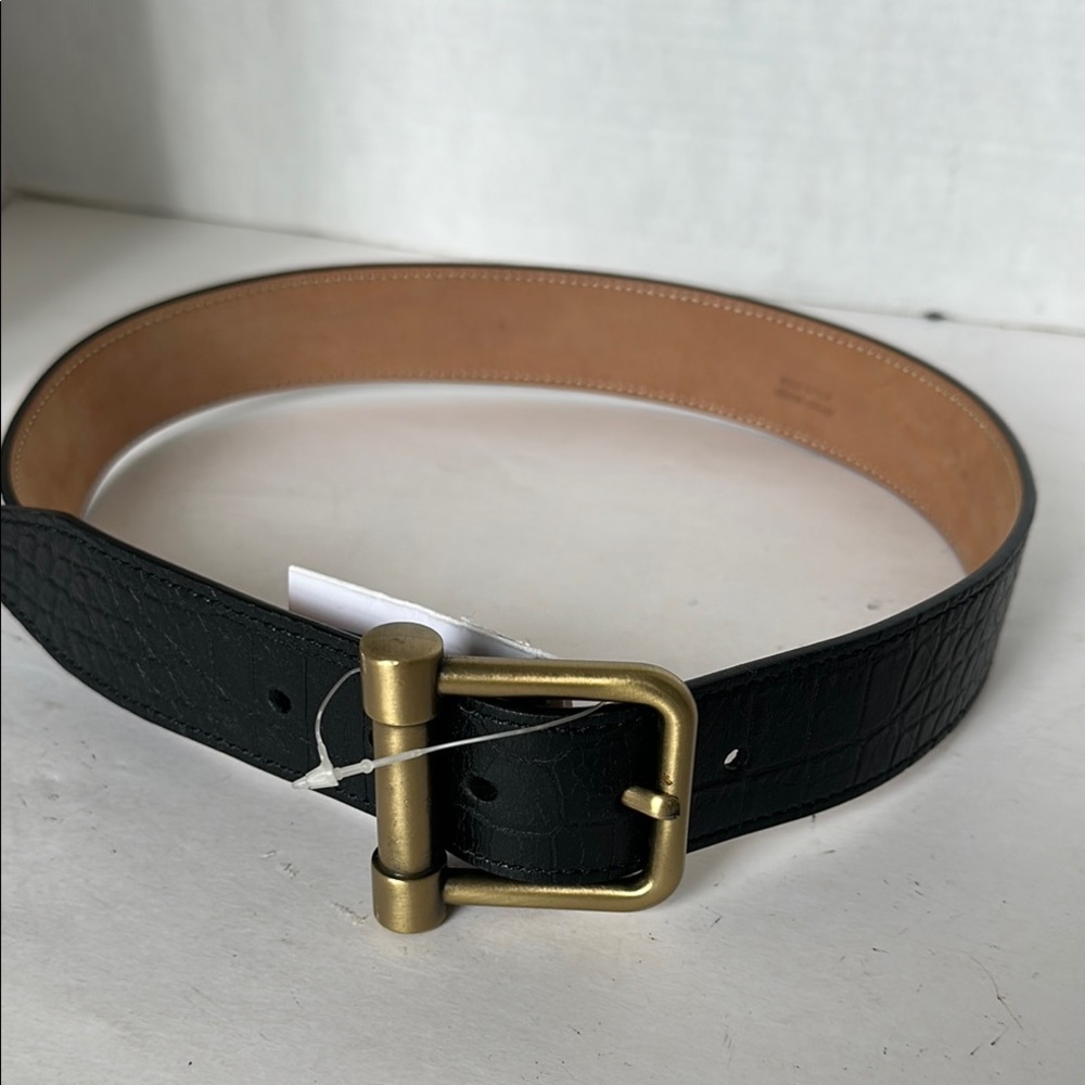 Gold Buckle Black Leather Belt Accessory